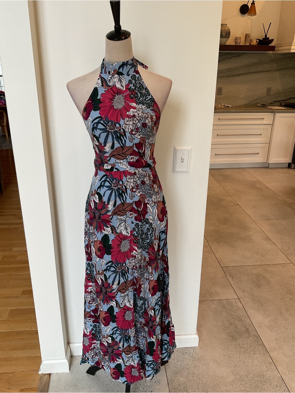 Lulu's Blue Maxi Dress with Red Floral Print - Picture 2 of 9